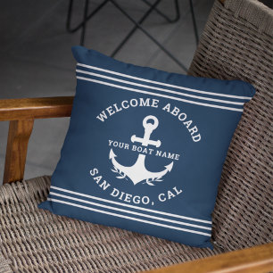 Welcome Aboard Nautica Blue Cushion