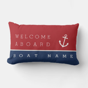 Welcome aboard nautical anchor pillow w/ boat name