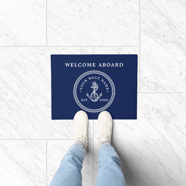 Welcome Aboard Nautical Anchor & Rope Boat Name Doormat (Indoor)