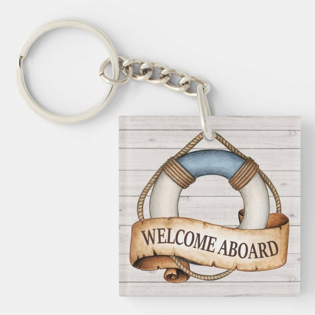 Welcome Aboard Nautical Beach  Key Ring (Front)