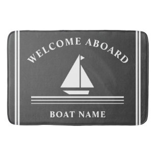 Welcome Aboard Nautical Boat Grey Name Bath Mat