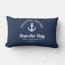 Welcome Aboard Nautical Boat Name Throw Pillow