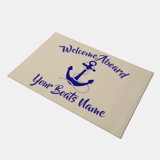 Welcome aboard nautical boats name anchor doormat (Angled)