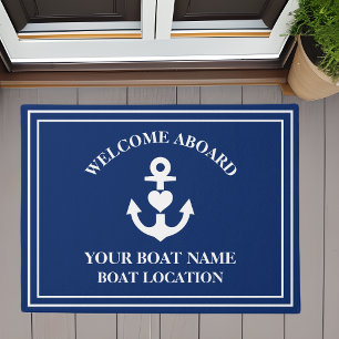 Welcome Aboard Nautical Heart Anchor Boat Name Doormat