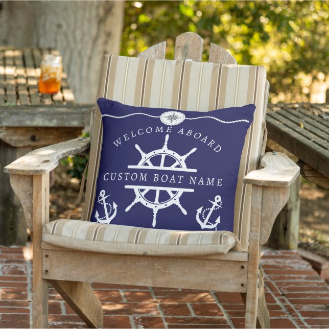 Welcome Aboard Nautical Navy Blue Boat anchor  Cushion (Chair)