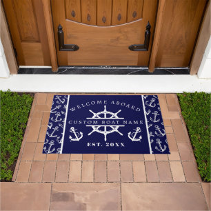 Welcome Aboard Nautical Navy Blue Boat anchor Doormat
