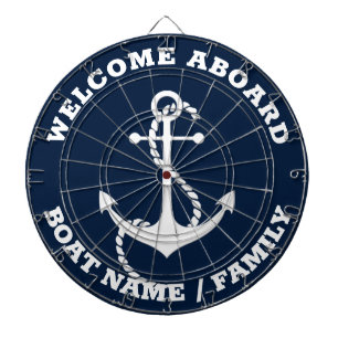 Welcome Aboard navy white nautical anchor custom Dartboard