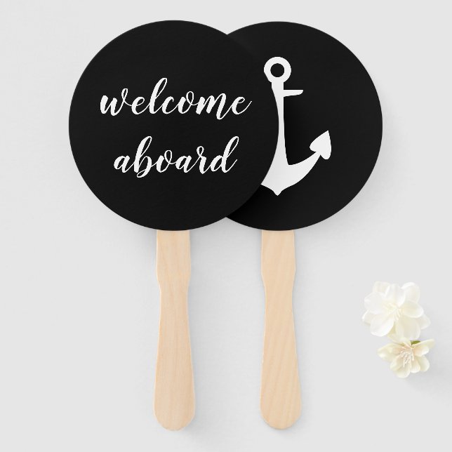 welcome aboard script hand fan (Front and Back)