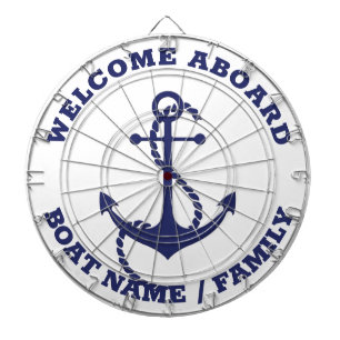 Welcome Aboard white blue nautical anchor custom Dartboard