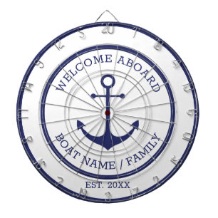 Welcome Aboard white blue nautical anchor custom Dartboard