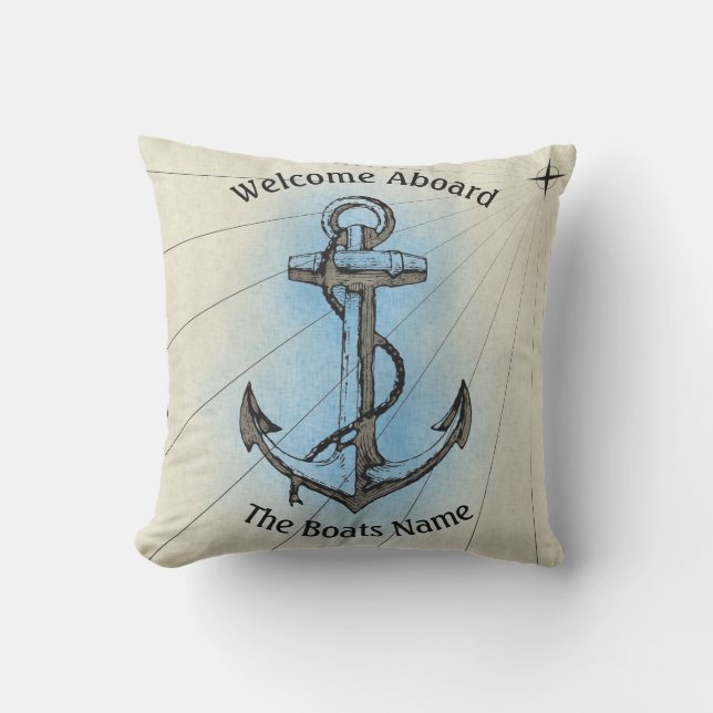 Welcome Aboard with Personalised Boats Name - Outdoor Cushion (Front)