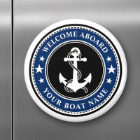 Welcome Aboard Your Boat Name Anchor Stars Navy