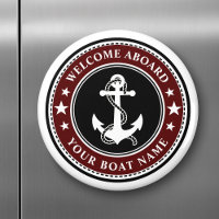 Welcome Aboard Your Boat Name Anchor Stars Red