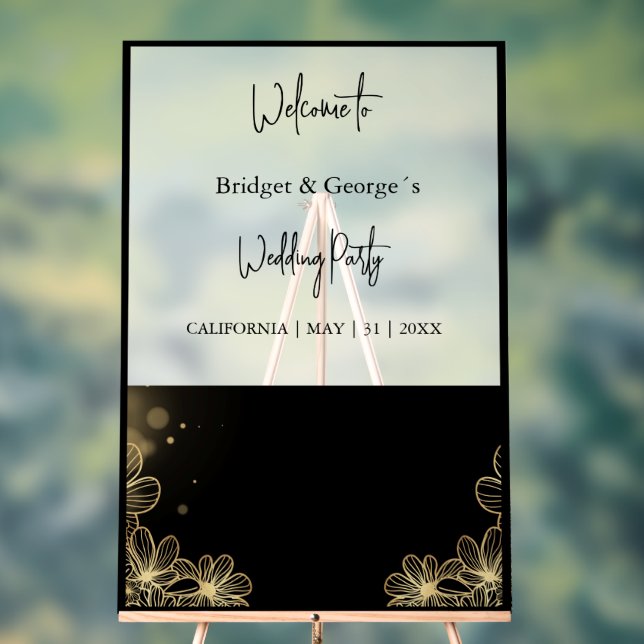 welcome abstract floral black & frosted acrylic sign (Neutral)