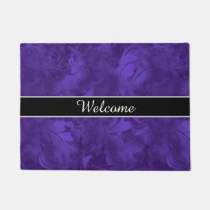 Welcome Amethyst Purple Feather Pattern Doormat