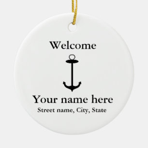 Welcome anchor simple design add name place detail ceramic ornament
