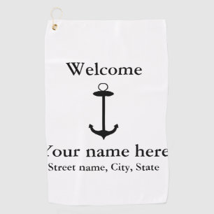 Welcome anchor simple design add name place detail golf towel