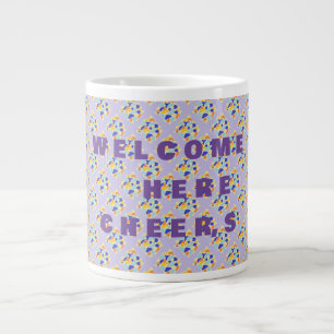welcome and cheers Lavender patterns Large Coffee Mug