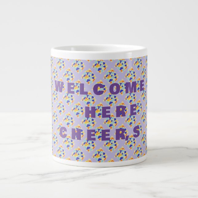 welcome and cheers Lavender patterns Large Coffee Mug (Front)