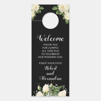 Welcome and Do not Disturb Wedding White Roses Door Hanger