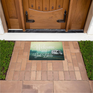 Welcome and God Bless Camper Doormat 18" x 24"