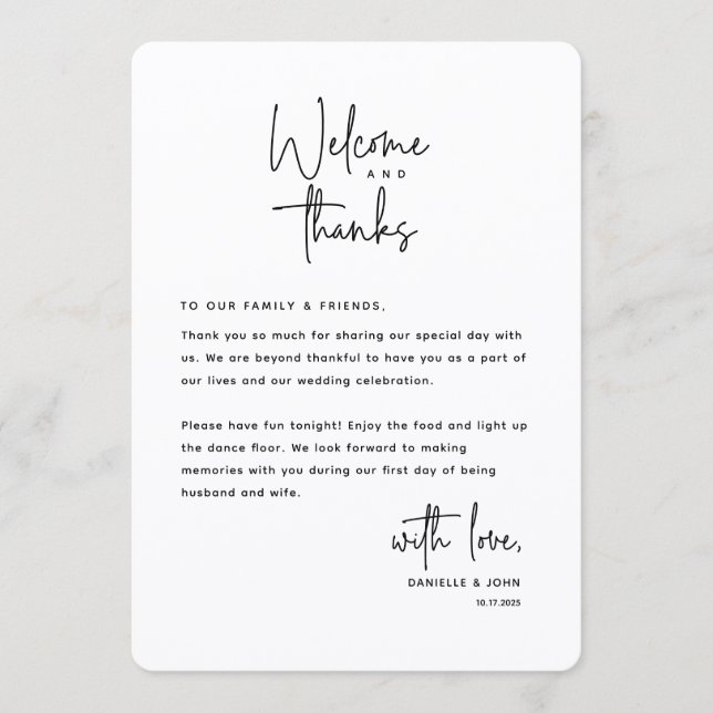 Welcome and Thanks, Place Setting Thank You Card (Front)