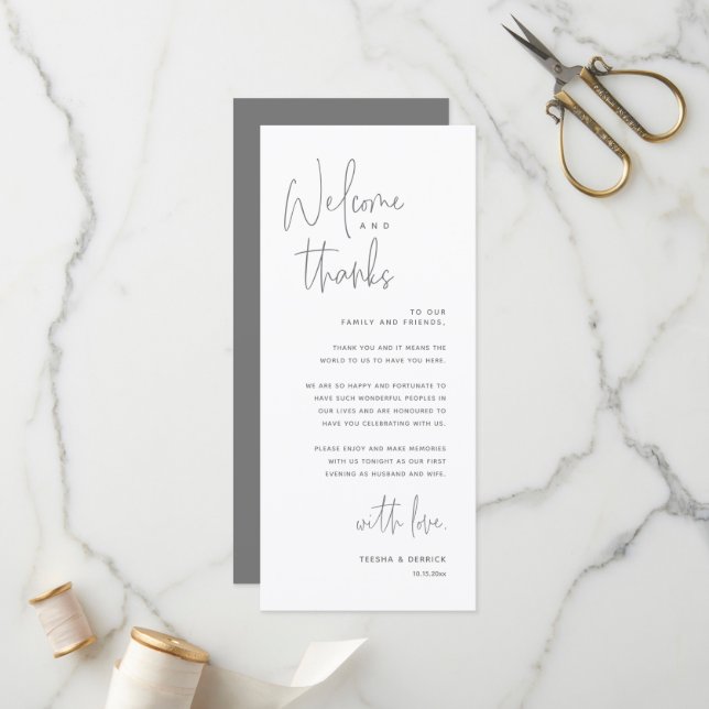 Welcome and Thanks, Place Setting Thank You Card (Front/Back In Situ)