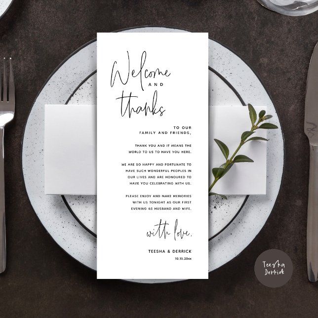 Welcome and Thanks, Place Setting Thank You Card (Welcome and Thanks, Dinner Place Setting Thank You Card, Modern Romantic, in Black and White)