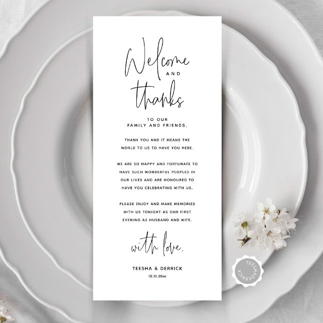 Welcome and Thanks, Place Setting Thank You Card (Welcome and Thanks,  Wedding Place Setting Thank You Card, Dinner Place Decor, Online Editable)