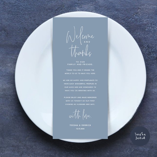 Welcome and Thanks, Place Setting Thank You Card (Welcome and Thanks, Modern Dinner Place Setting Thank You Card, in Dusty Blue)
