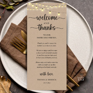 "Welcome and Thanks" Rustic Reception Guest Card