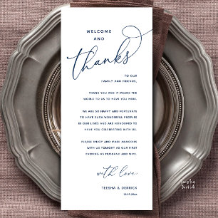 Welcome and Thanks, Wedding Dinner Thank You Card