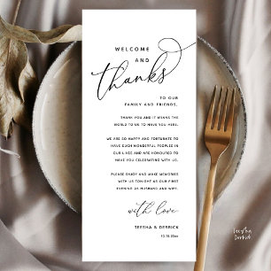 Welcome and Thanks, Wedding Dinner Thank You Card