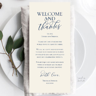 Welcome and Thanks Wedding Dinner Thank You Card