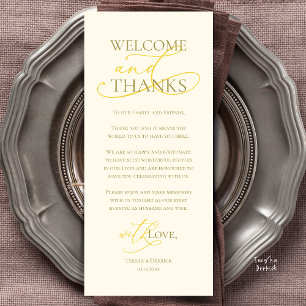 Welcome and Thanks, Wedding Dinner Thank You Card