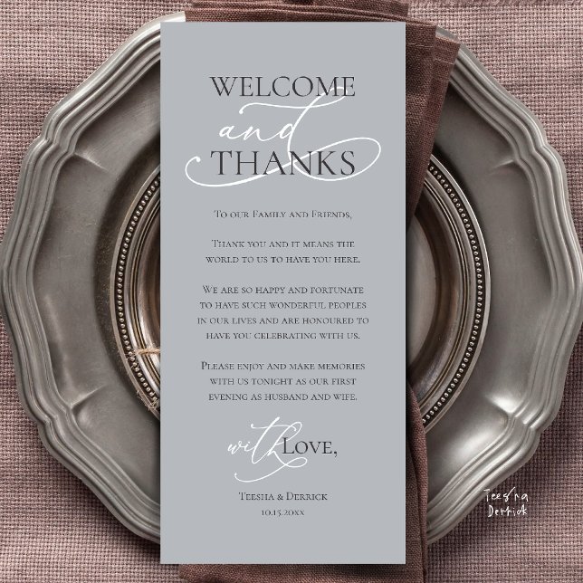 Welcome and Thanks, Wedding Dinner Thank You Card (Welcome and Thanks, Wedding Dinner Thank You Card in Charcoal Chill Grey)