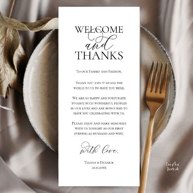Welcome and Thanks Wedding Dinner Thank You Card (Welcome and Thanks Wedding Reception Dinner Thank You Card in Black and White)