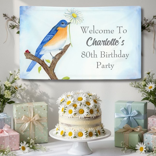 Welcome Any Age Happy April Birthday with Bluebird Banner (Creator Uploaded)