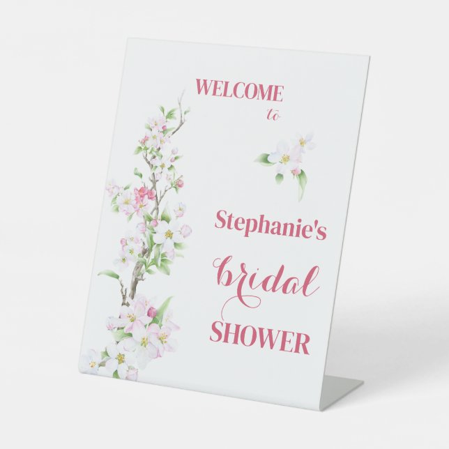 Welcome Apple Blossom Bridal Shower Personalised Pedestal Sign (Front)