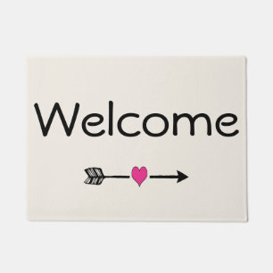 Welcome Arrow Pink Heart Doormat