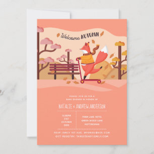 Welcome Autumn Cosy Fox Folk Art Baby Shower Invitation