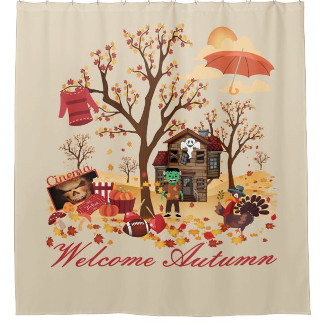 Welcome Autumn Fall Scenery Shower Curtain (Front)