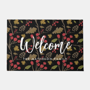 Welcome Autumn leaves Custom family name Doormat
