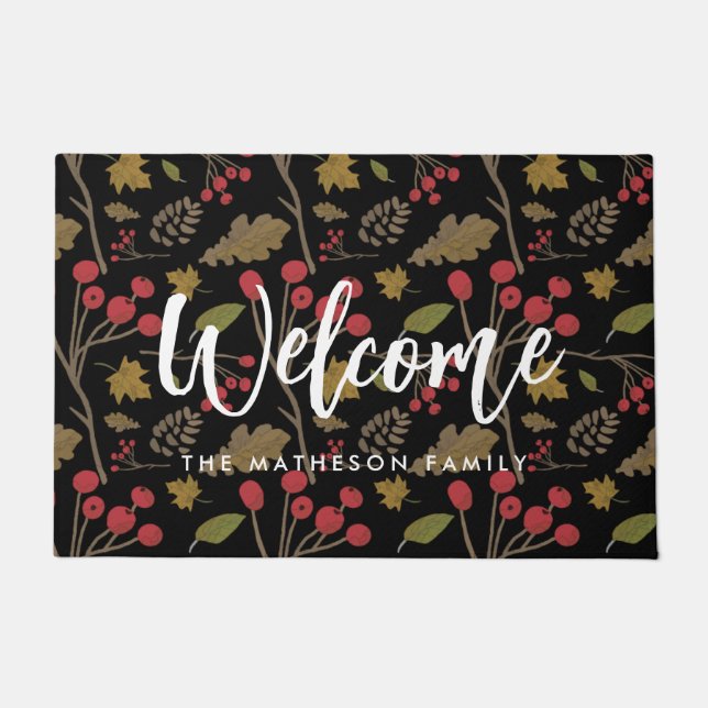 Welcome Autumn leaves Custom family name Doormat (Front)