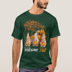 Welcome Autumn Tree Three Gnomes With Pumpkins Pic T-Shirt