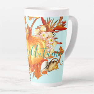 Welcome Autumn Tropical Fall Pumpkin Seashell Latte Mug