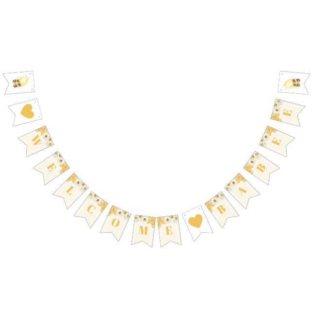 Welcome Babee Bumblebee Honey Baby Shower Sprinkle Bunting (All)