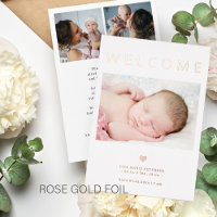 Welcome baby 3 photo rose gold birth announcement