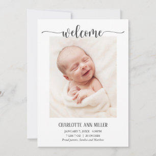 Welcome Baby Birth Announcement Photo Card