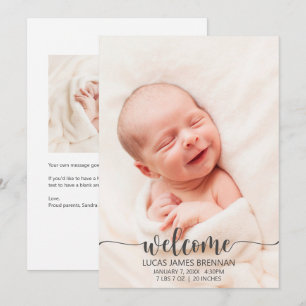 Welcome Baby Birth Announcement Photo Card